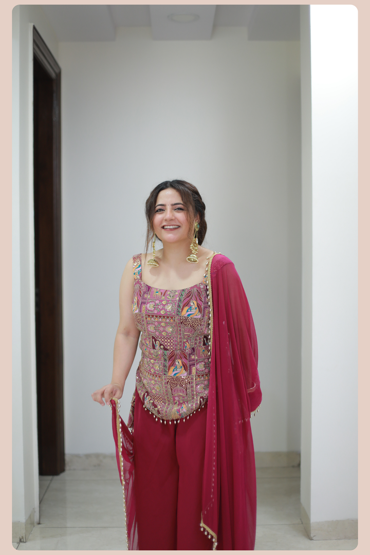 Palki Print Palazzo Suit